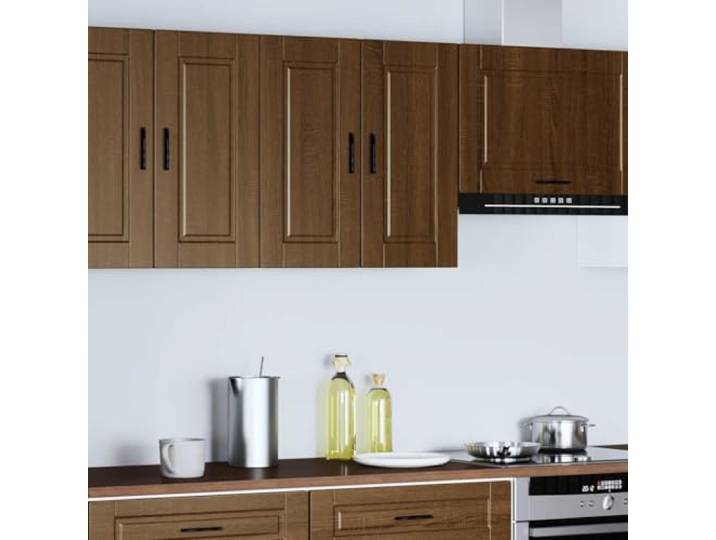 Wandschrank für die Küche, Portweise, Eiche, Braun, Holz Aufbewahrung für Schüsseln, Teller, Töpfe, verdeckte Türen, glatte Oberfläche, für Schlafzimmer, Wohnzimmer, Flur