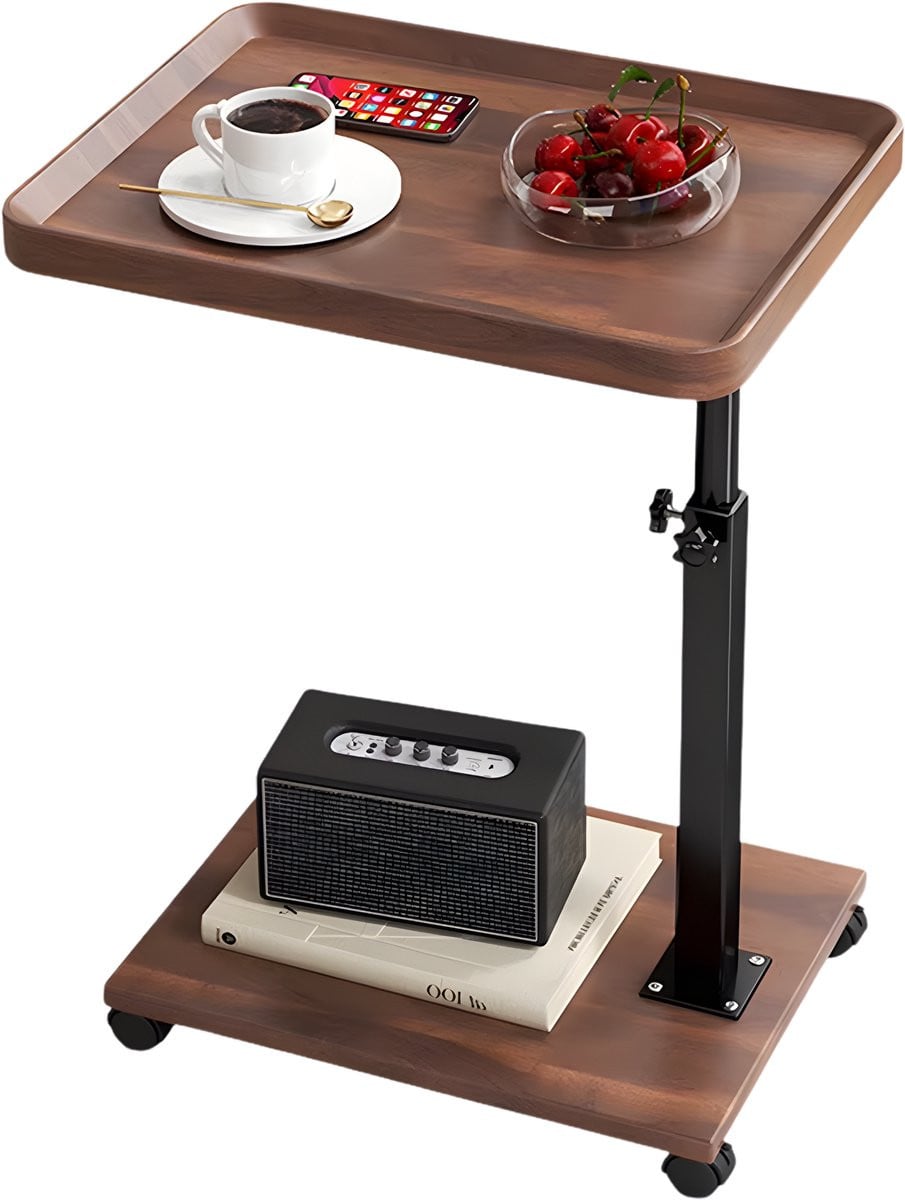 Happiq Houten C-Vormige Bijzettafel - Verplaatsbare Laptoptafel - Bruin