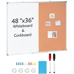 VEVOR 48" x 36" Whiteboard & Korktafel-Kombination mit Aluminiumrahmen – 2-in-1 magnetische, trocken abwischbare Pinnwand zur Wandmontage – Ideal für Schule, Zuhause, Büro