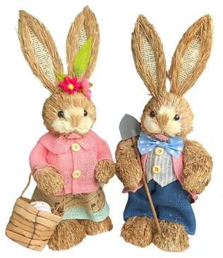 Uplift Treasures Straw Easter Bunny Decoration Ornament 2pcs B