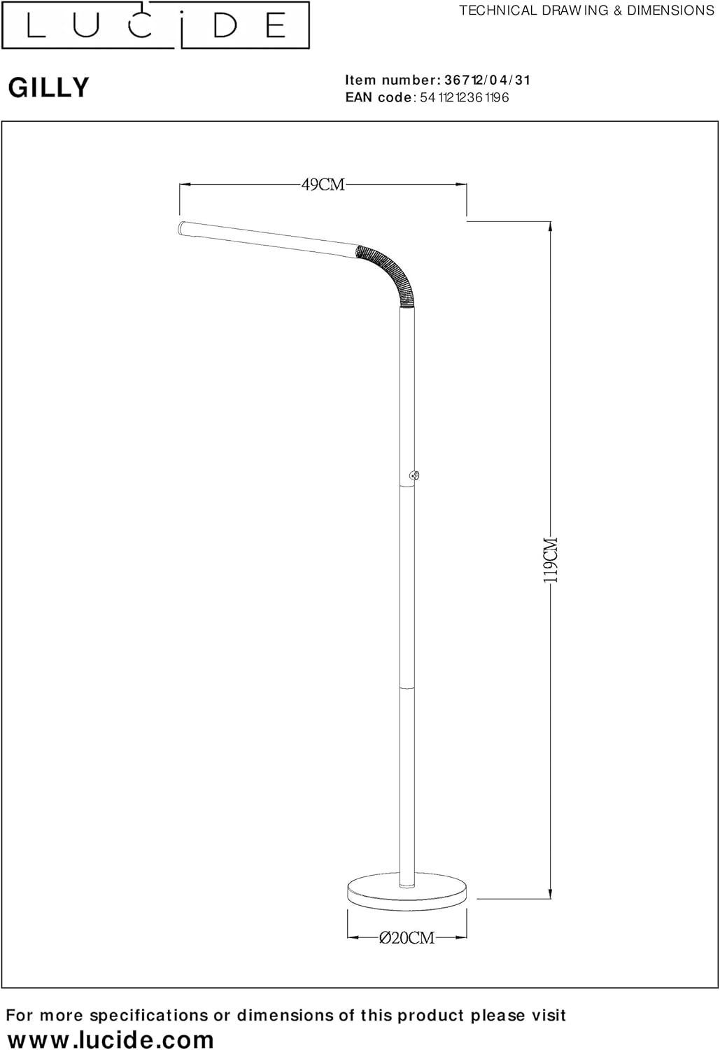 Lucide Gilly Oplaadbare Staande Lamp met Leeslamp en LED Dimbaar, Wit