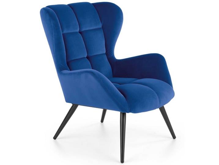Fauteuil contemporain en velours de polyester bleu