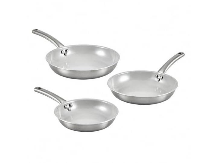 IMUSA 3-teiliges Bratpfannen-Set, 20,3 cm, 25,4 cm und 30,5 cm, Keramik, antihaftbeschichtet, Edelstahl, Induktionskochgeschirr, Aluminium-Pfannen-Set zum Braten, Sautieren und Rühren, ofenfestes