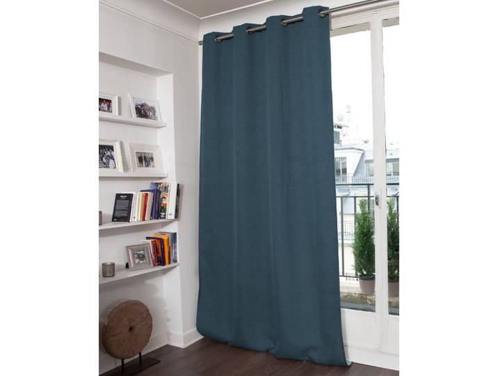 Rideau occultant total effet lin oeillets bleu mc56 130lx250h