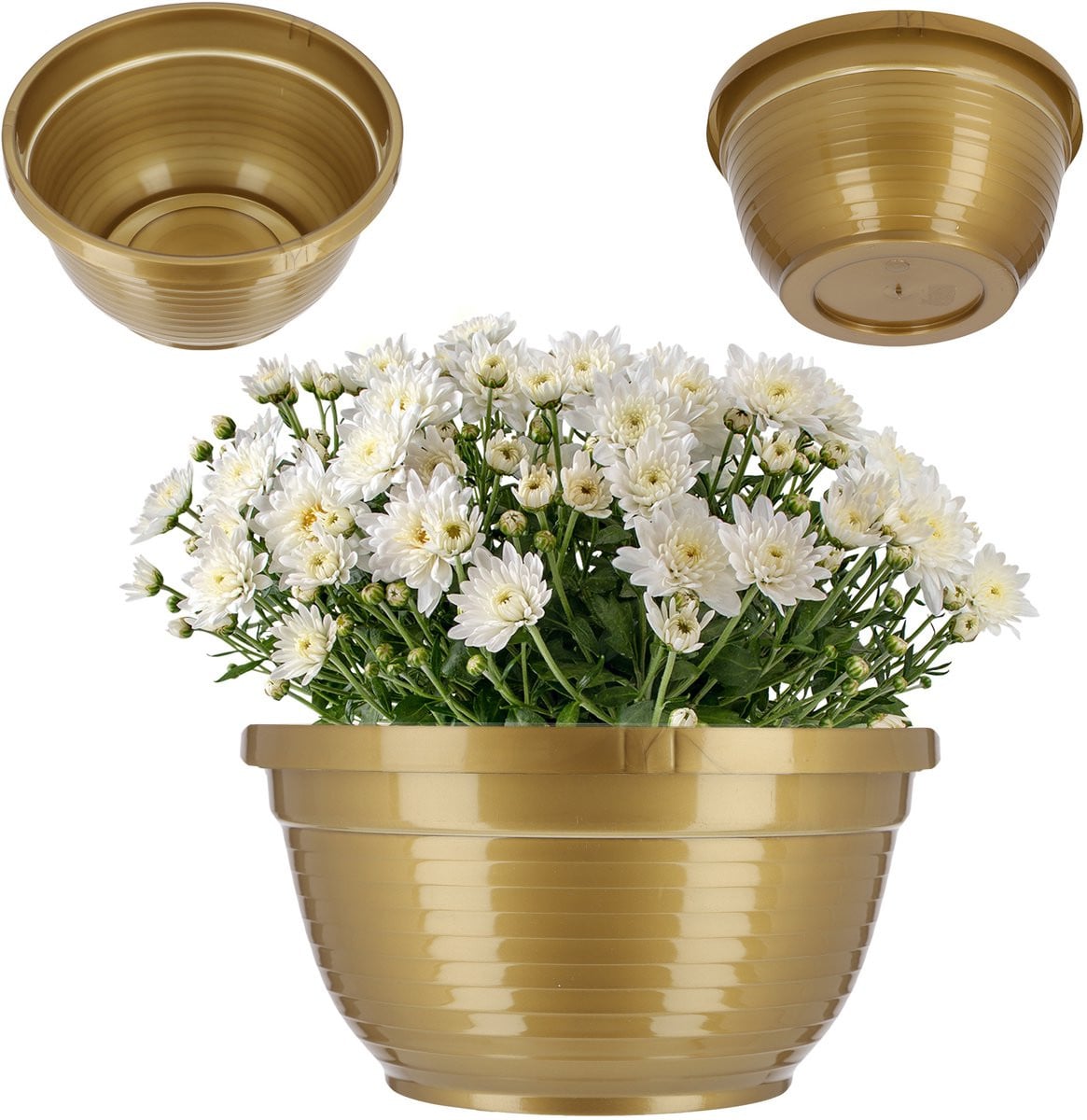 KADAX Ronde bloemenschaal van kunststof, goud, diameter: 13 cm
