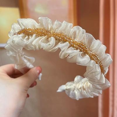 Modern Mode Marketplace Elegant Crystal Mesh Hair Band Headband For Women Rhinestone Hair Accessory For Weddings & Daily Style white