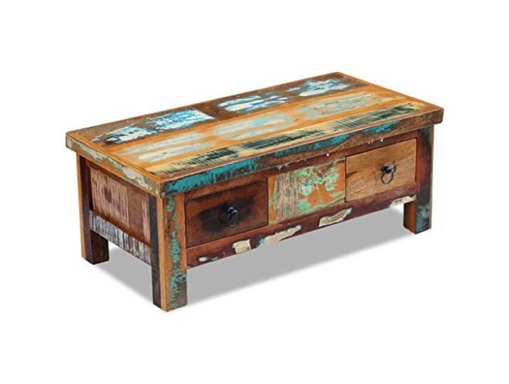 Festnight Retro-Stil Couchtisch Schubladentisch Beistelltisch Kaffeetisch aus Recyceltes Massivholz Holztisch Wohnzimmertisch mit 2 Schubladen 90x45x35cm