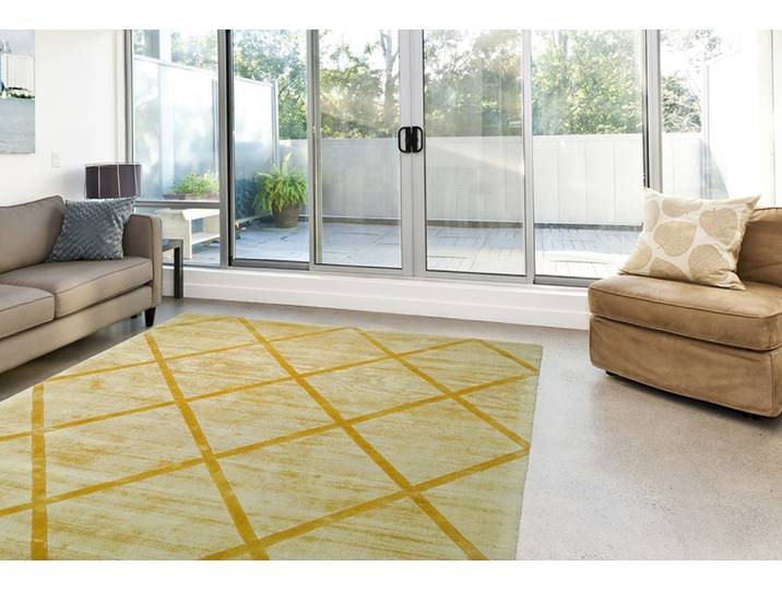 Teppich KAYOOM Luxury 210 Gr. 6, gelb, B:200cm H:13mm L:290cm, Viskose, Teppiche, Teppich, Kurzflor, handweb, Hoch Tief Struktur, Wohnzimmer