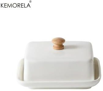 Uplift Essentials Premium Ceramic Butter Dish High End Rectangular Storage Box With Airtight Seal Lid For Kitchen And Table white
