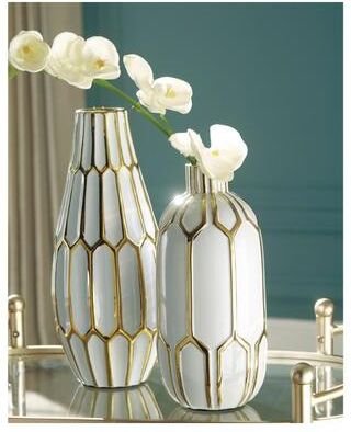 Signature Design by Ashley Mohsen Vase Gold/White (Set of 2)
