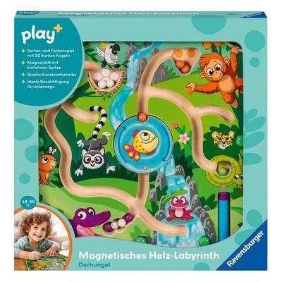 Play+ Magnetisches Holz-Labyrinth: Dschungel - ab 18 Monate
