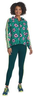 VEVO ACTIVE Women's High-Low Hoodie Tight Set (Size XL) Pink Green Floral, Cotton,Polyester,Spandex