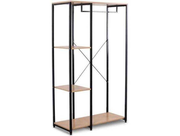 WOLTU Armoire de rangement Étagère à vêtements Portant à vêtements en bois et acier 90 x 40 x 167cm Noir Chêne clair