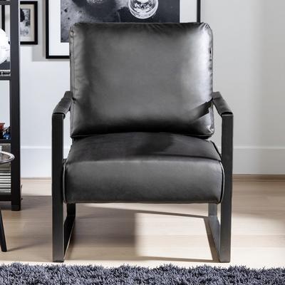 ZWYO HOSIMU "25"" Mid Century Modern Accent Chair Durable Square Metal Frame Armchair Plush Upholstered Living Room Bedroom Home Office"