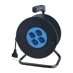 Alcapower Kabeltrommel 25m, 4 Universal-Steckdosen Schuko/Bipasso, Max. 2200W, Italienischer Stecker 16A 3-polig, Profi-Serie