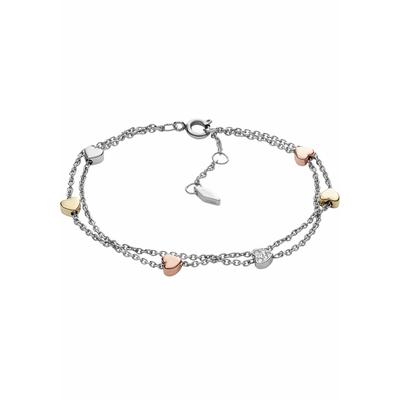 Edelstahlarmband FOSSIL "Schmuck Geschenk Edelstahl VINTAGE MOTIFS Herzen", rosa (silberfarben, goldfarben, roségoldfarben, kristallweiß), Armbänder, Damen, 19cm, Edelstahl, Edelstahlarmband, mit Glasstein