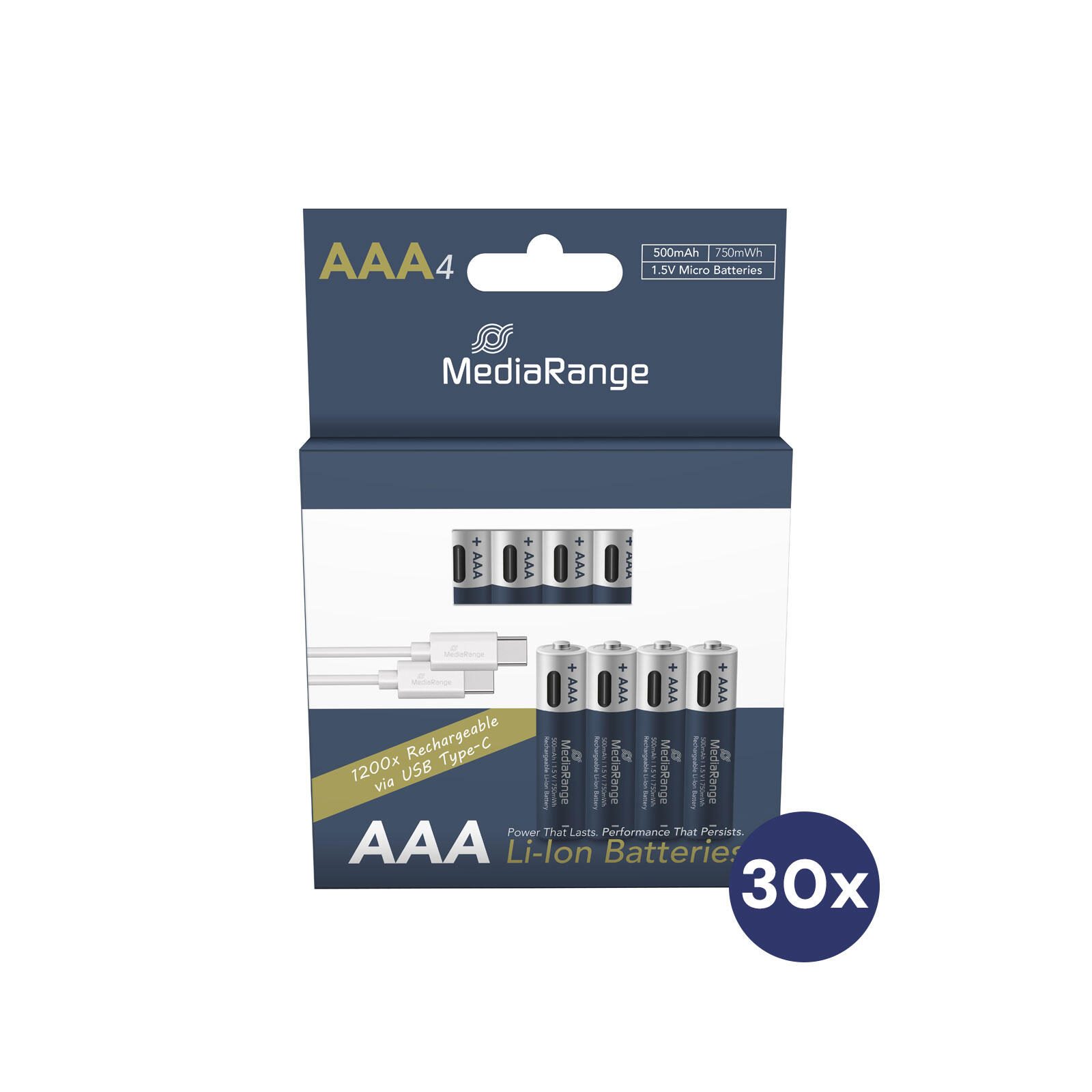 MediaRange USB-Akkus mit Ladekabel Micro AAA 500 mAh MRBAT160set