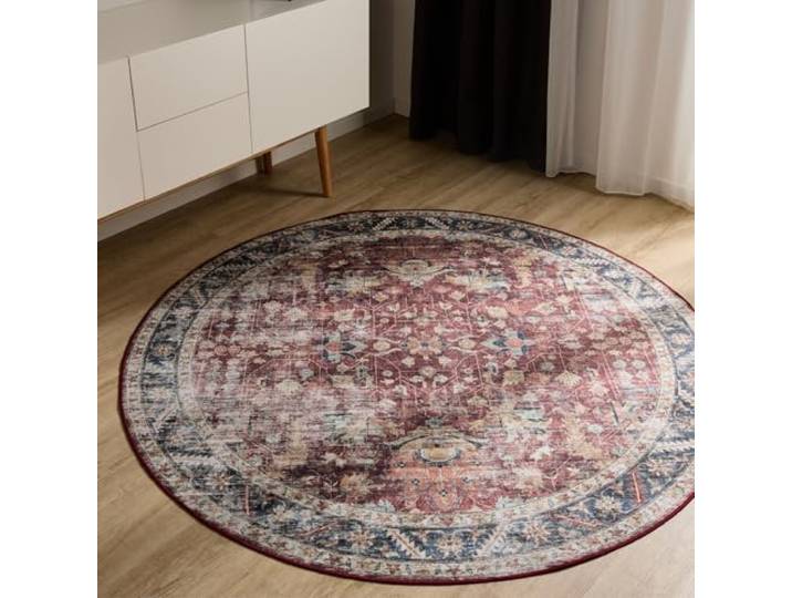 benuta Basic Waschbarer Teppich George - Multicolor 120 cm rund - Kunstfaser - rund & im Style: Vintage, Elegant, Retro - Pflegeleicht für Wohnzimmer Schlafzimmer