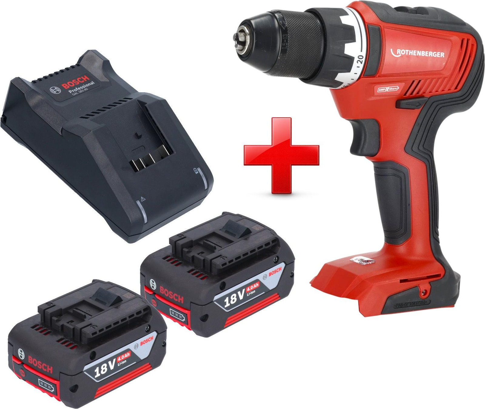 Rothenberger RO DD55 accuboormachine 18 V 55 Nm Brushless AMPShare met 2x 4,0 Ah accu en oplader