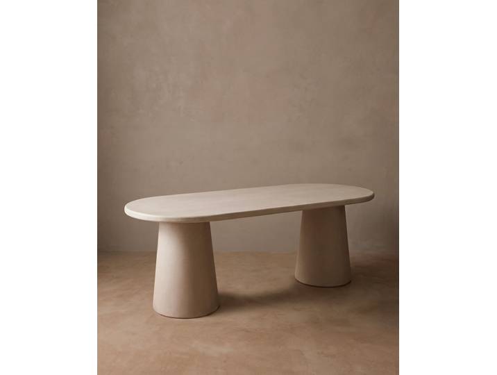 Table de salle à manger ovale en microciment beige 180x75cm