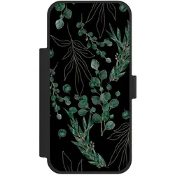 Nivocase Klapphülle für Apple iPhone 17 Pro Max Handyhülle aus Kunst Leder NIVOflip schwarz Blätter Natur (Apple iPhone 17 Pro Max), Smartphone Hülle, Schwarz