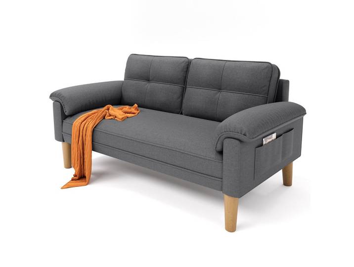 Bealife 2-Sitzer Kleine Couch, mit Armlehne und Seitentasche, 144 x 77 x 77 cm, Geeignet für kleine Apartments / Schlafzimmer.