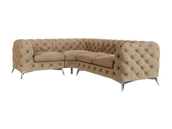 S-Style Möbel Paul - Chesterfield Ecksofa mit Silber Metall Füßen - Beige