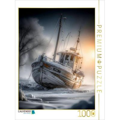 CALVENDO Puzzle Das Fischerboot beugt sich dem Winter und der frostigen Küste | 1000 Teile Lege-Größe 64x48cm Foto-Puzzle für glückliche Stunden,