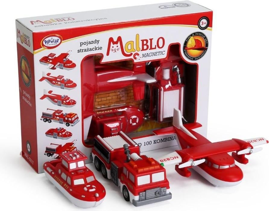 Popular Playthings Mix & Match Voertuigen Brandweer en Redding Set, Rood en Wit