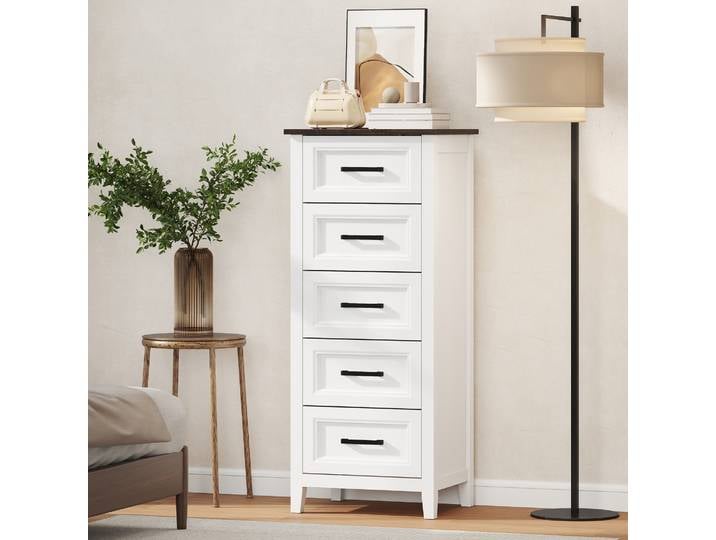 HOMCOM Commode Haute Blanche 45x35x106cm Effet Bois Chambre