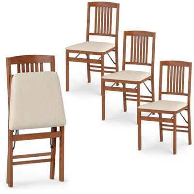 Costway Set of 4 Foldable Upholstered Kitchen Chairs with Padded Seat-Beige