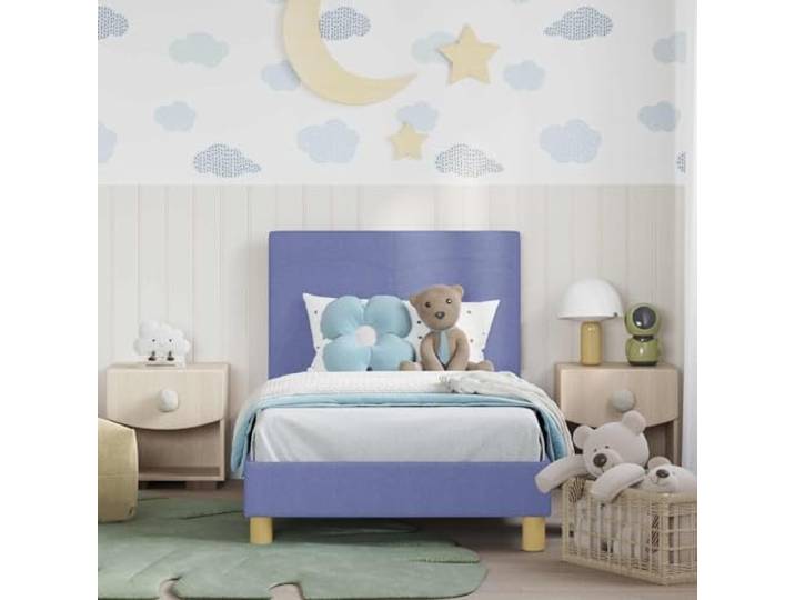 KTHLBRH Kinderbett 80 x 160 cm Jeansblau Technisches Holz, getestet mit Taschen, niedriges Design, ohne Netz, einfache Reinigung