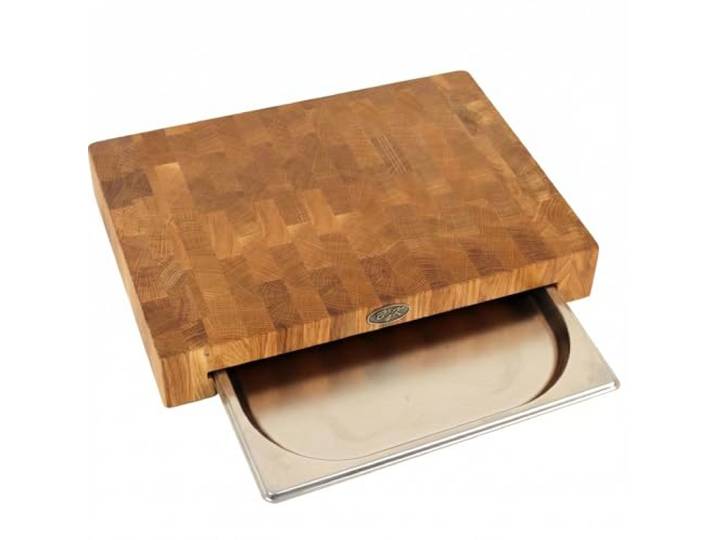 B4K® Stirnholz Schneidebrett Eiche 40×30×6 cm mit Auffangschale Massiver Hirnholz Hackblock, Mit Auffangschale & Silikonfüßen, Antibakterielles Holz, Für Fleisch, Brot, Gemüse