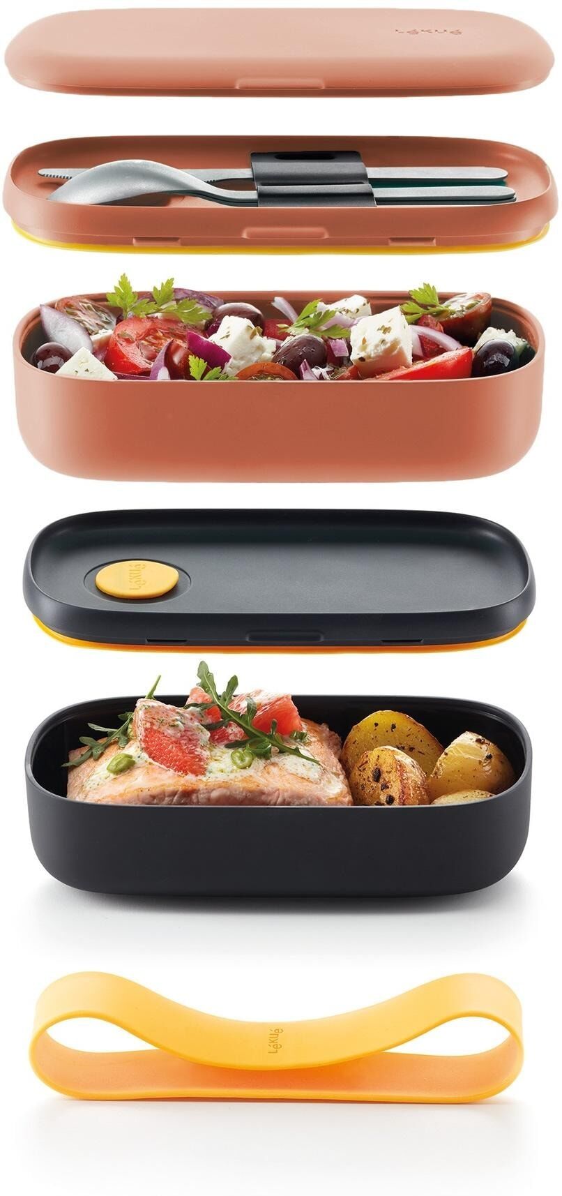 Lunchbox "Lékué To Go 1 Liter", orange (koralle), Kunststoff, Lebensmittelaufbewahrungsbehälter, Lunchbox koralle Einheitsgröße