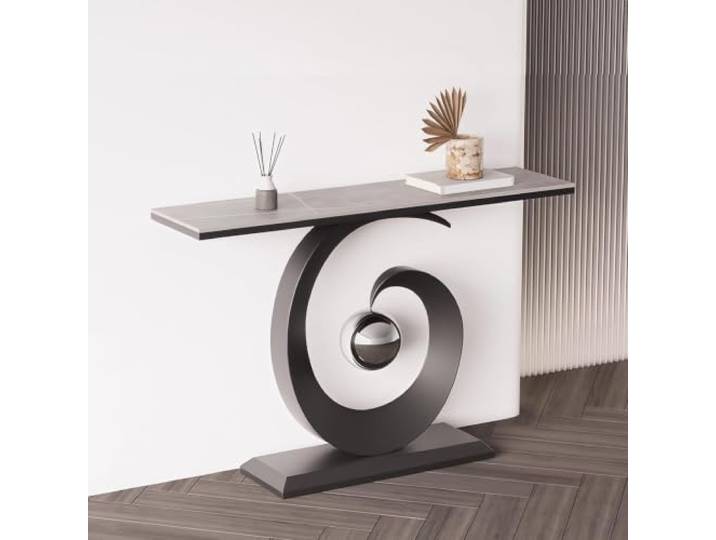 Moderner Konsolentisch Mit Sinterstein-Platte,Flurtisch Für Eingangsbereich Robuste Sinterstein-Tischplatte, stabiler Metallrahmen, moderner Flurtisch, platzsparend(Black+Gray,39.4 (100cm))
