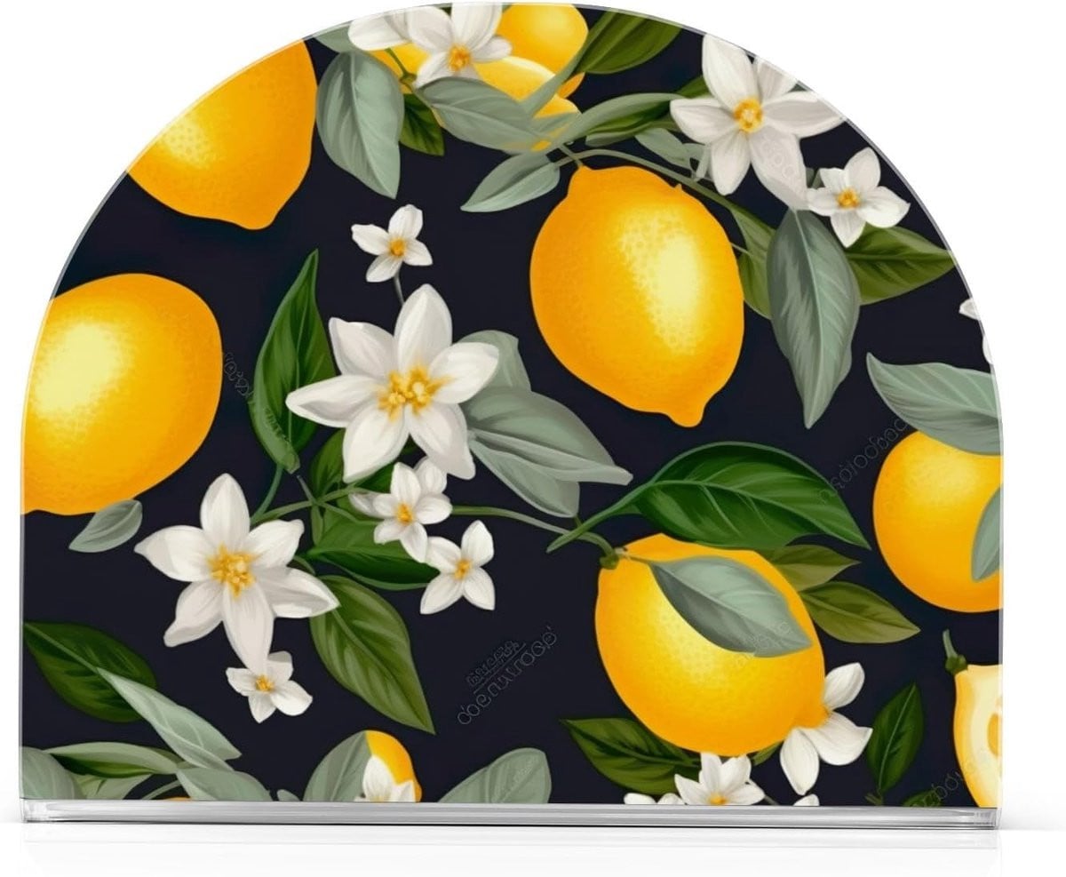 Servettenhouder Acryl met U-vorm ontwerp en witte bloemen en citroenen, Papieren Dispenser voor tafeldecoratie