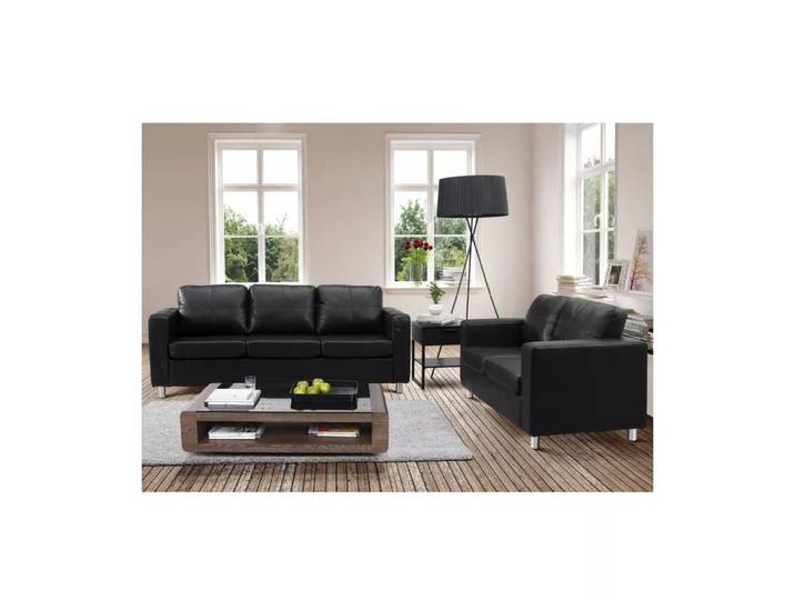 Vente-unique - Couchgarnitur 3+2 - Kunstleder - Schwarz - ACKLEY, One Size