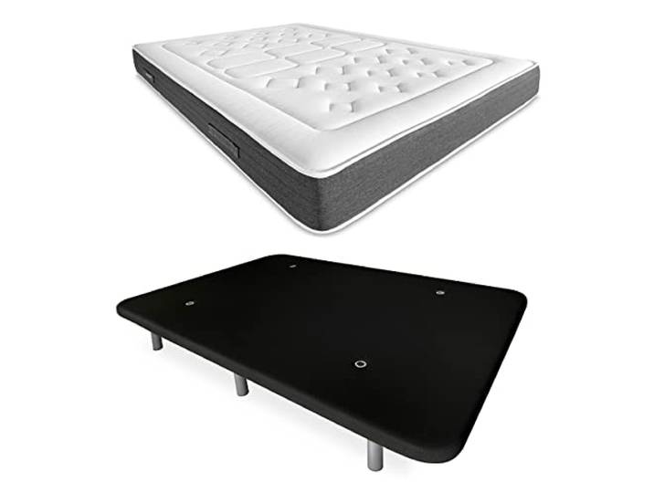 DUÉRMETE ONLINE Schwarzes Komplettbett mit viskoelastischer Matratze Bio Nature + verstärkter Bodenpolster, Farbe 6 Beine, Holz, 105 x 190 cm