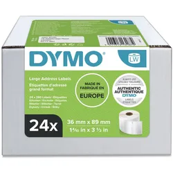 DYMO Original LabelWriter Adressetiketten (Groß) | 36 mm x 89 mm | 24 Rollen mit je 260 leicht ablösbaren Etiketten (6.240 Etiketten) | selbstklebende Etiketten | für LabelWriter-Beschriftungsgerät