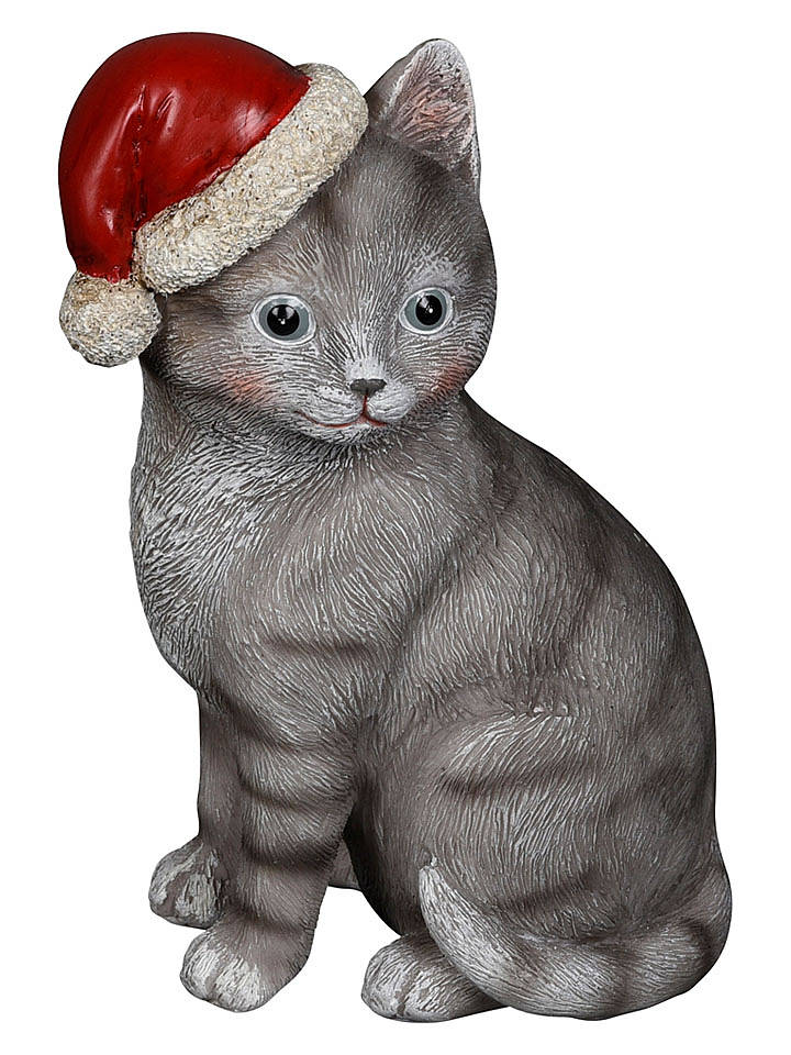 POSIWIO Dekofigur "Katze" in Grau/ Rot - (H)15 cm - onesize
