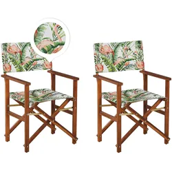GARTENSTUHL 2er-Set Akazienholz dunkelbraun Auflagen grau/bunt Flamingomuster Cine