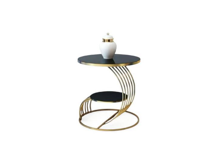 Xlmoebel Beistelltisch Designer-Tisch mit runder Holzplatte und goldenem Gestell (Einzeltisch, 1-St., Beistelltisch), Made in Europa