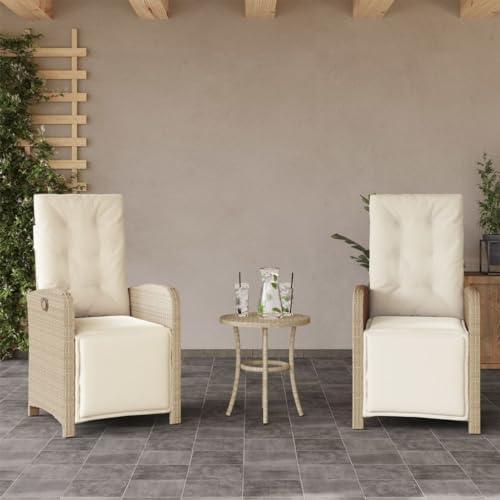 2 verstellbare Gartensessel mit Fußteil, beige, aus Poly-Rattan