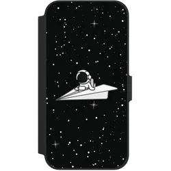 Nivocase Klapphülle für Apple iPhone 12 Handyhülle aus Kunst Leder NIVOflip schwarz Astronaut Comic Papier (Apple iPhone 12), Smartphone Hülle, Schwarz