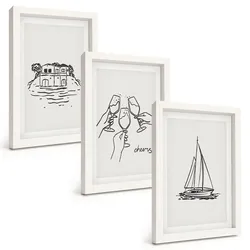 BILDER SET 3er Set - 20x30 cm Weißer Rahmen - Haus am Wasser, Segelboot-Toast