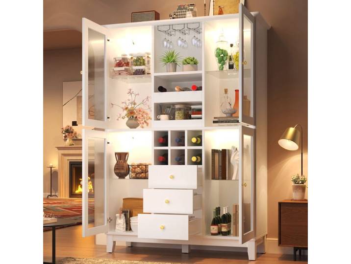 VUENOR Buffet haut 120x40x180 5 cm blanc – LED RGB 3 tiroirs