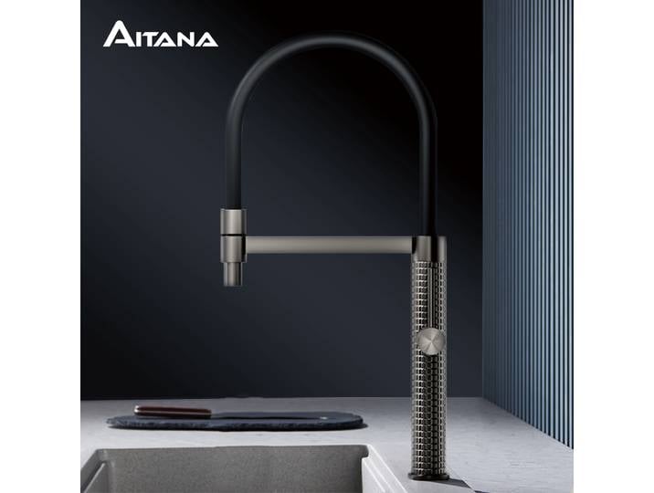 Robinet de cuisine AITANA gris anthracite en laiton de luxe, monocommande eau froide et chaude, design moderne, simple, noir