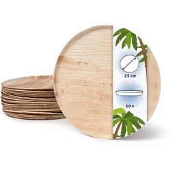 onlyleaf 50 Stück Einwegteller Pizza 25cm Palmblatt Teller, runde flache Bio Wegwerfteller, kompostierbare Einwegteller für Pizza, nachhaltig