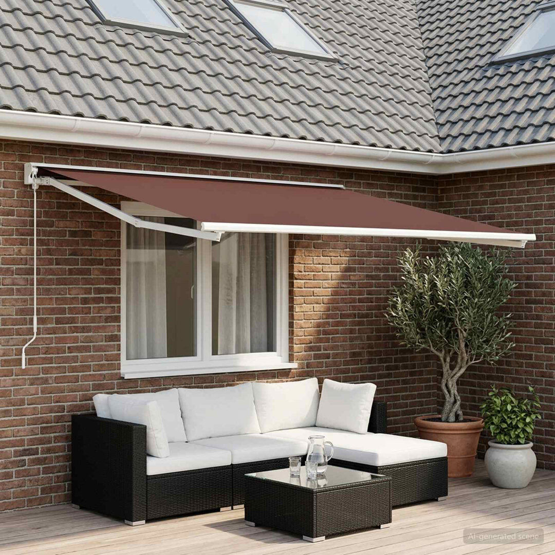 vidaXL Polyester Retractable Patio Awning Brown 300cm W x 250cm D