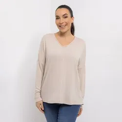 KIM & CO. Shirt, Langarm Feinstrick-Optik V-Ausschnitt leger weit
